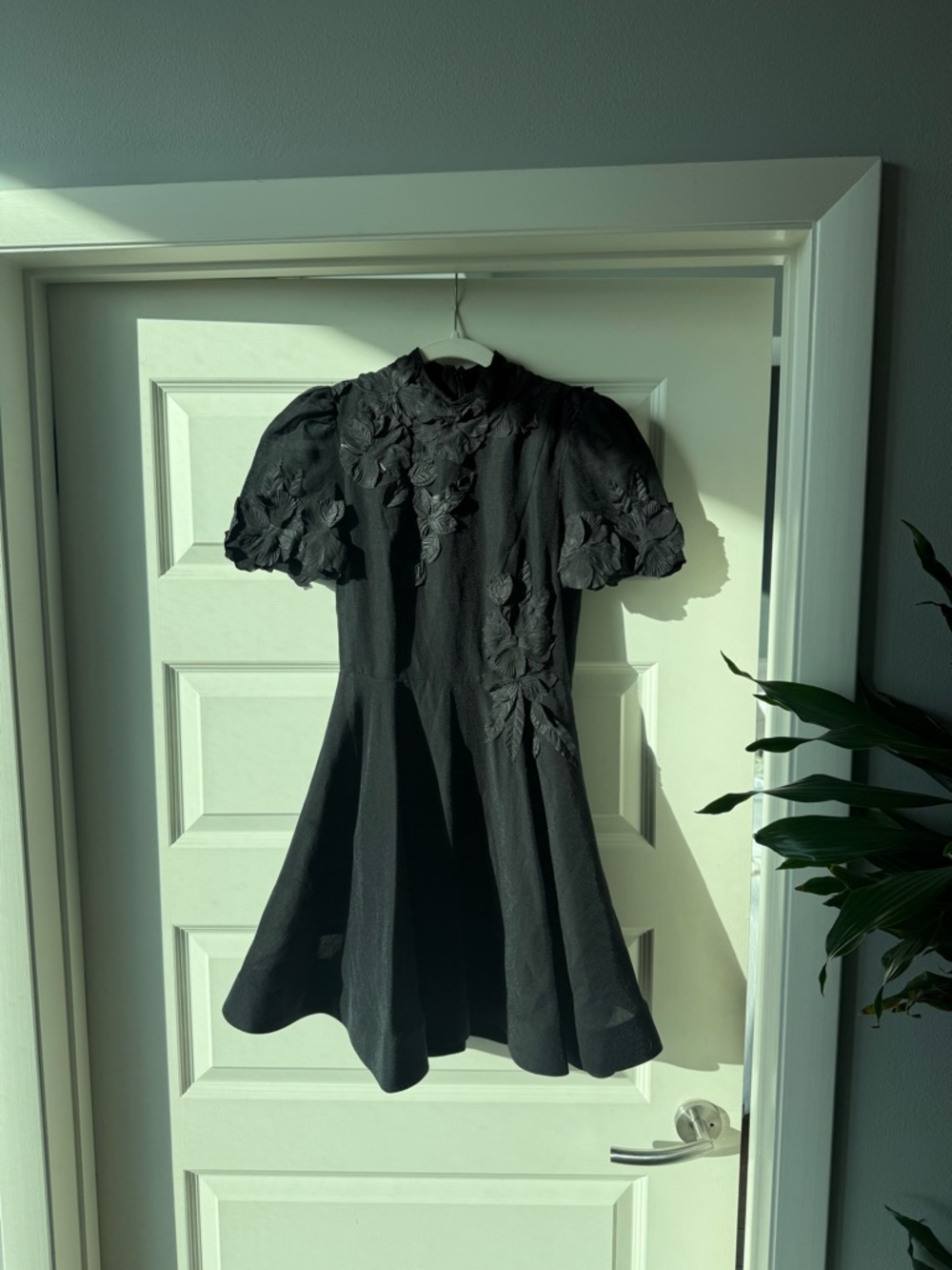 ANTONIO MELANI Black Floral Appliqué Mini Dress